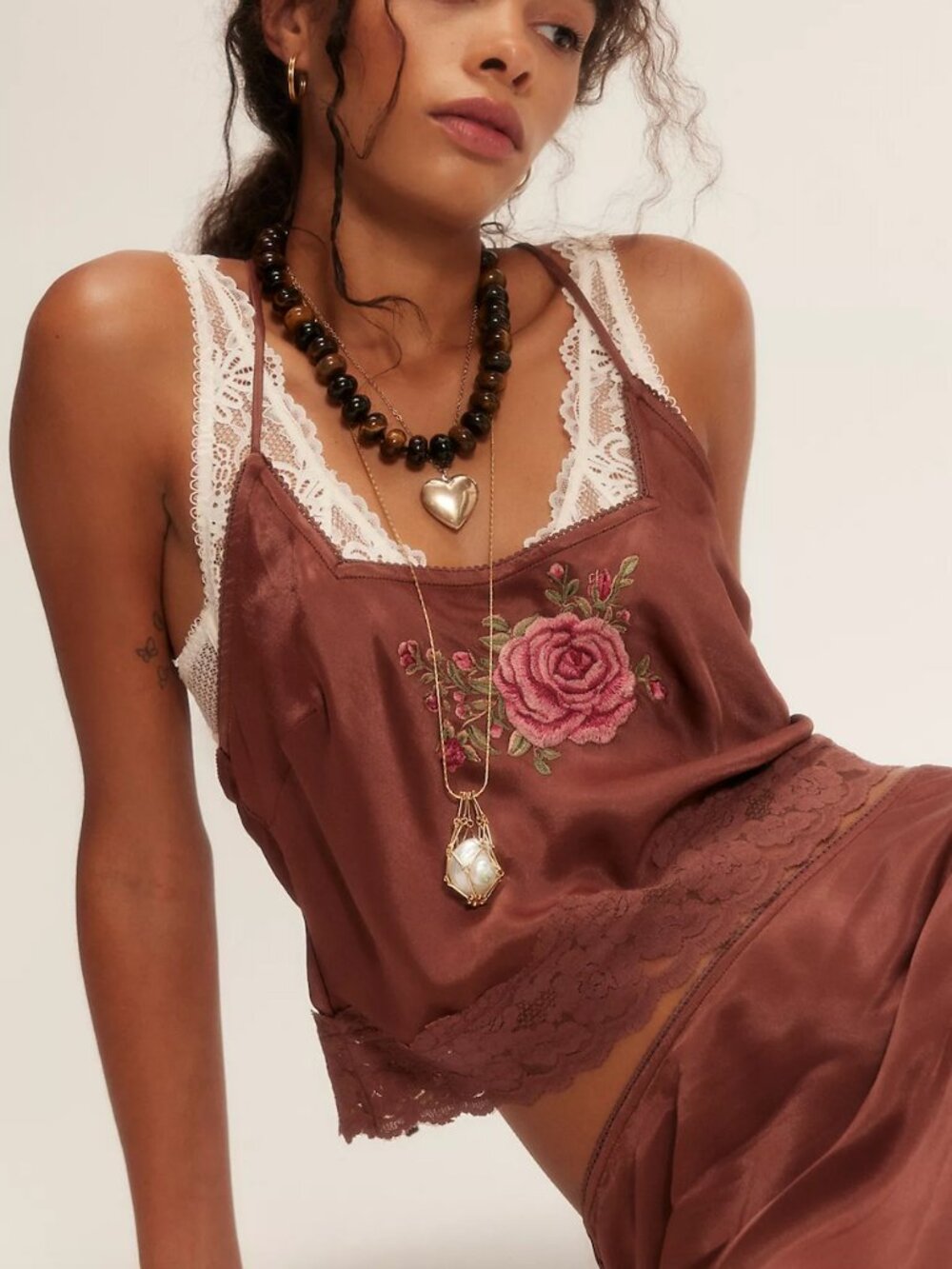 Free People Savino Maxi Skirt Set in Cambridge Brown Combo NWT XS